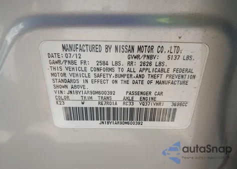 2013 Infiniti M37X from USA, damaged, VIN JN1BY1AR9DM600392